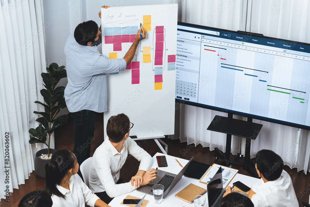 Poster project manager communicate and collaborate with team using project management software display on m