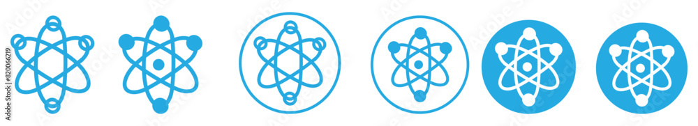 Wall mural atom icon set. molecule nucleus science vector symbol. physics nuclear research sign. electron, prot