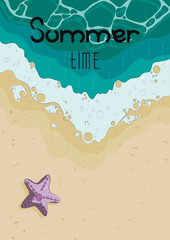 summer vacation at the sea, beach vacation, summer time, relaxation on the beach. Banner, poster, postcard, greetings with the beginning of summer