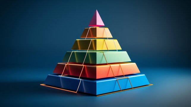 Corporate Hierarchy Pyramid Structure with Color-Coded Layers and Flow of Authority - 3D Rendered Concept for Organizational Structure Visualization