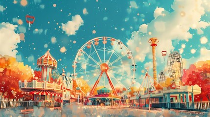 Amusement park fun flat design front view laughter theme watercolor triadic color scheme