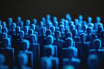 Obraz premium 3D rendering group of icon blue people on black background