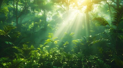 Fototapeta premium Image of a lush forest filled with a variety of plants and animals. Showcasing the beauty and importance of preserving natural habitats.