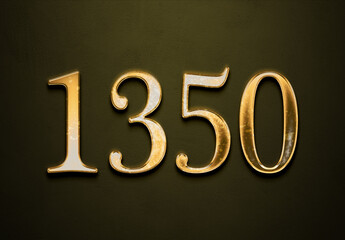 Old gold effect of 1350 number with 3D glossy style Mockup.