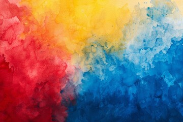 Painting of a multicolored background with a red, yellow, and blue