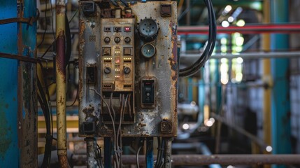 Close-up of a tripped breaker in a residential electric box, detailed wires and labels, shadows casting on the box