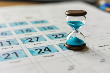 Through the imagery of an hourglass dominating a calendar, the importance of adeptly navigating time constraints for successful project completion becomes unmistakably clear.