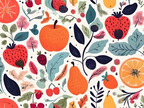 Pattern design using flowers and fruits