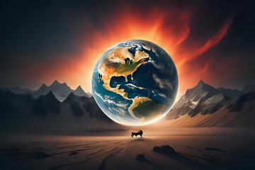 earth, tree and the desert. Climate change problem concept. Generative AI	