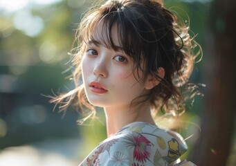 Portrait of a beautiful Asian woman in a kimono