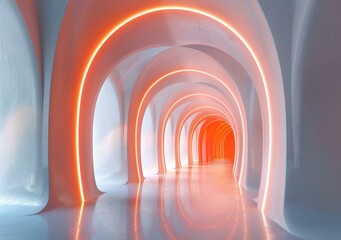 Obraz premium Futuristic Tunnel with Glowing Orange Lights