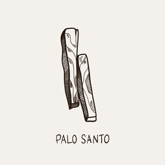 Palo Santo. Hand drawn sticks. Aromatherapy for meditation and calm relaxation, aromatic wood, sketch style drawing. Latin America burning incense with smoke. Yoga and esoteric. Vector illustration