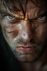 Obraz premium Close-up portrait of a man with scars on his face