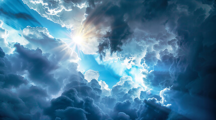 This dramatic lighting with storm clouds breaking and sunshine bursting