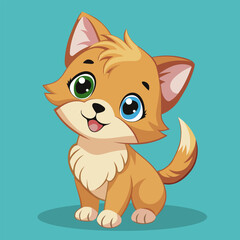 Vector illustration of a cute ginger kitten. Flat cartoon style. Design element for postcard or wrapping paper