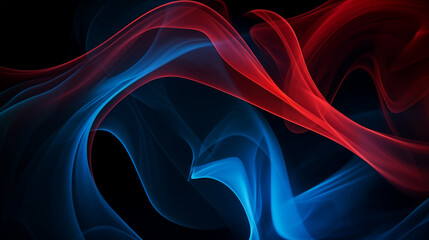 Flowing Red and Blue Abstract Waves on Black Background