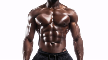 Fototapeta premium Close-Up of Muscular African American Man's Torso with Defined Abs