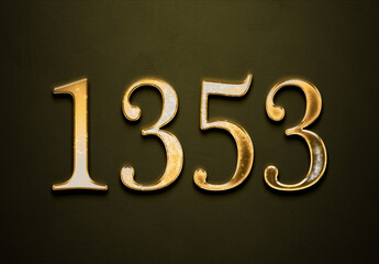 Old gold effect of 1353 number with 3D glossy style Mockup.