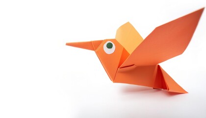 animal bird avian concept origami isolated on white background of a cute, adorable, hummingbird, with copy space, simple starter craft for kids