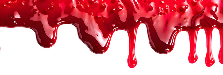Red liquid jam dripping top to bottom isolated on transparent background