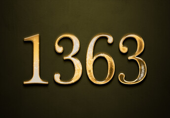 Old gold effect of 1363 number with 3D glossy style Mockup.