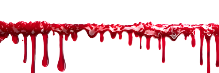 Red liquid jam dripping top to bottom isolated on transparent background
