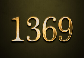 Old gold effect of 1369 number with 3D glossy style Mockup.