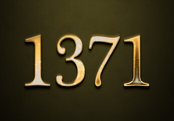 Old gold effect of 1371 number with 3D glossy style Mockup.