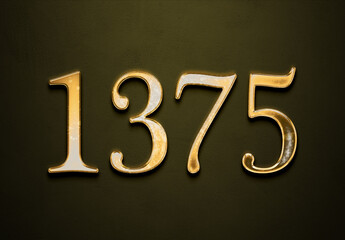 Old gold effect of 1375 number with 3D glossy style Mockup.