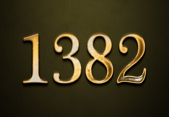 Old gold effect of 1382 number with 3D glossy style Mockup.