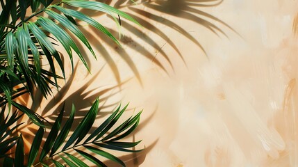 tropical palm leaf and shadow, abstract natural green background, dark tone textures