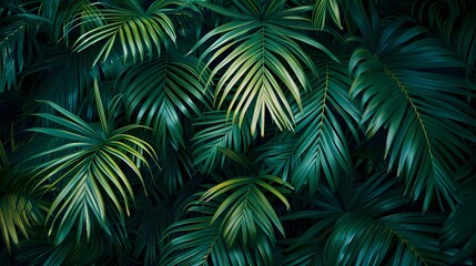 tropical palm leaf and shadow, abstract natural green background, dark tone textures