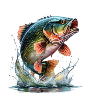 jumping bass fish with water splash clip art preview