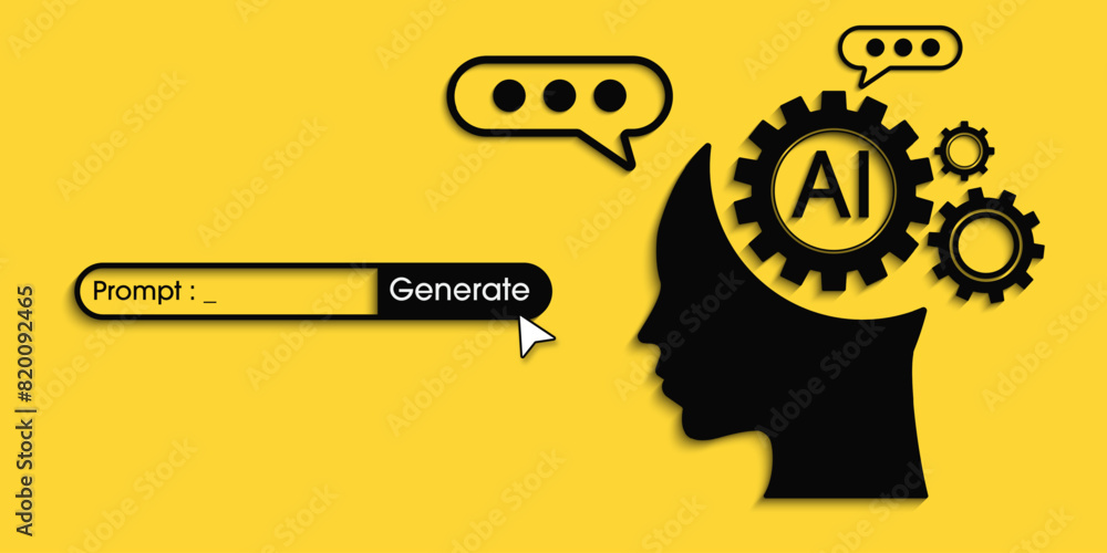 Poster Chatbot assistant application. Artificial intelligence technology concept design, Machine learning and generation by chip, AI chatbot service. Vector illustration for banner and web template.