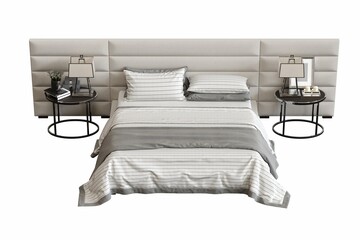 bed isolated on white background, interior furniture, 3D illustration, cg render
