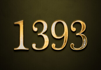 Old gold effect of 1393 number with 3D glossy style Mockup.