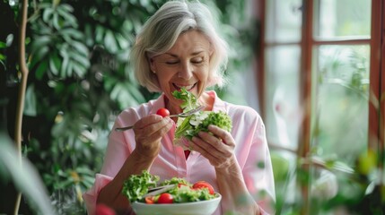 Senior Woman Enjoying Fresh Salad
