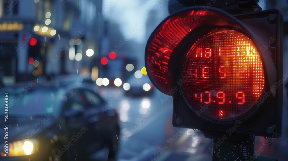 Aufkleber Close-up of a traffic light with a countdown timer for pedestrians, showing seconds left to cross.