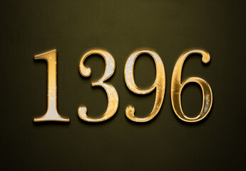 Old gold effect of 1396 number with 3D glossy style Mockup.