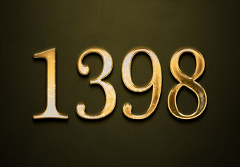 Old gold effect of 1398 number with 3D glossy style Mockup.