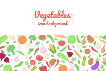Vegetables flat icons. illustration, card, posters, banners. Horizontal background.