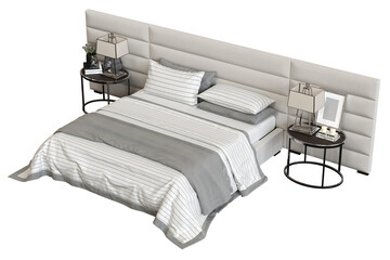 bed isolate on a transparent background, interior furniture, 3D illustration, cg render