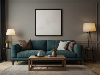 Elegant Wall Art: Picture Frame Mockup Enhancing a Living Room