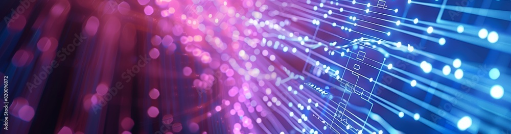 Poster abstract digital network connections with blue and pink lights illustration of interconnectedness in