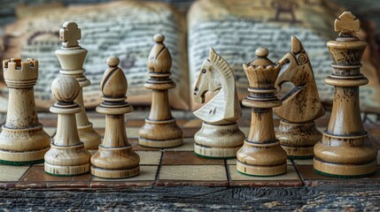 Fototapeta premium Chess pieces arranged on a chess board