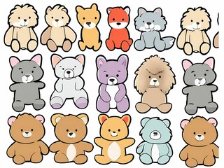 Fototapeta premium set of teddy bear on white background