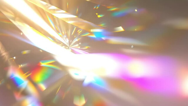 Holographic Prism Light Show Background Video. Multicolored light refracts through a prism in a seamless video loop, creating a dazzling display of holographic colors and patterns.