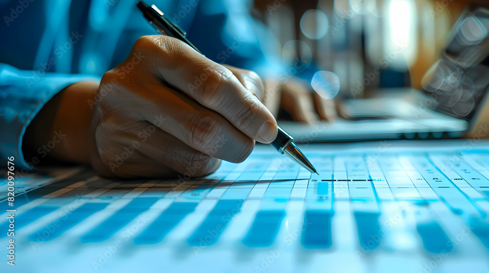 Poster highly efficient project management with gantt chart: a photo realistic depiction of superior time m
