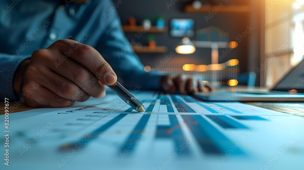 Poster efficient project management: photo realistic illustration of a project manager demonstrating high p