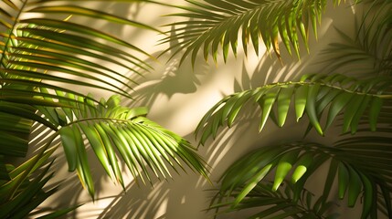 Fototapeta premium tropical palm leaf and shadow, abstract natural green background, dark tone textures